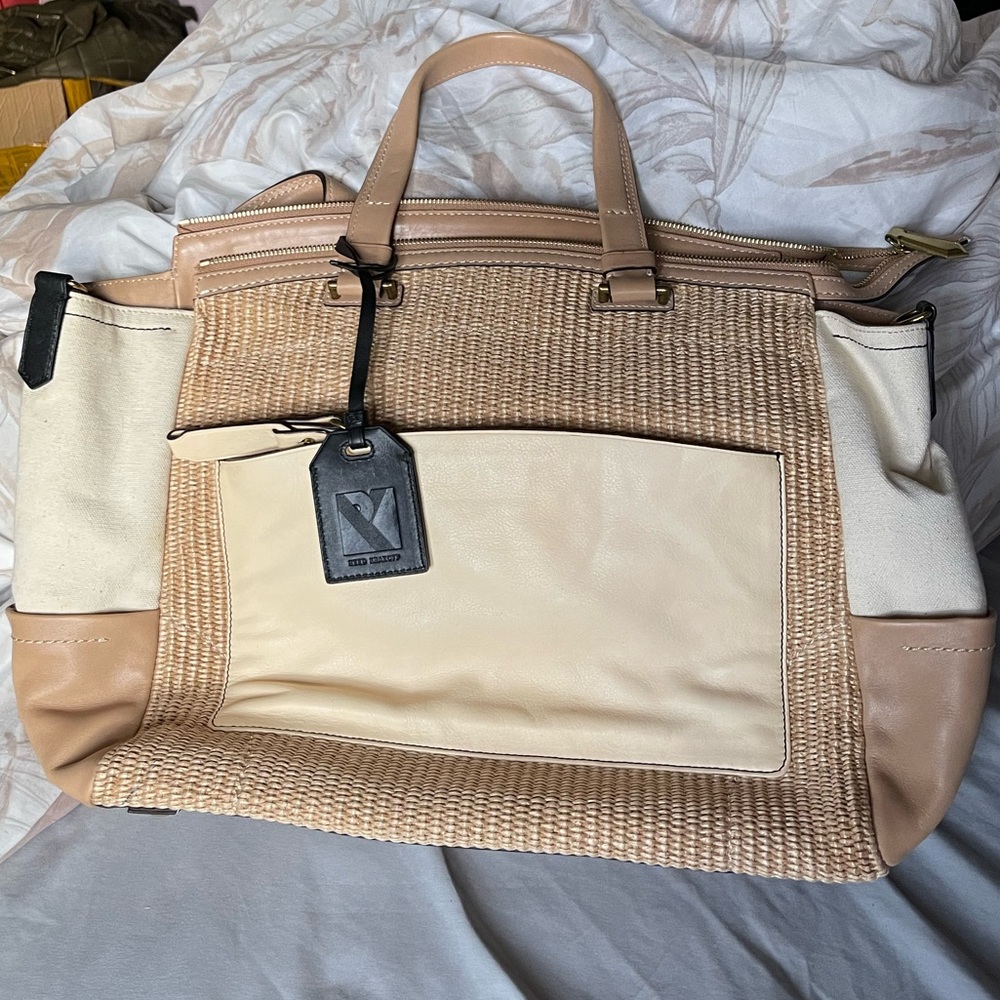 Reed Krakoff Raffia Leather Canvas Beige Straw Tote